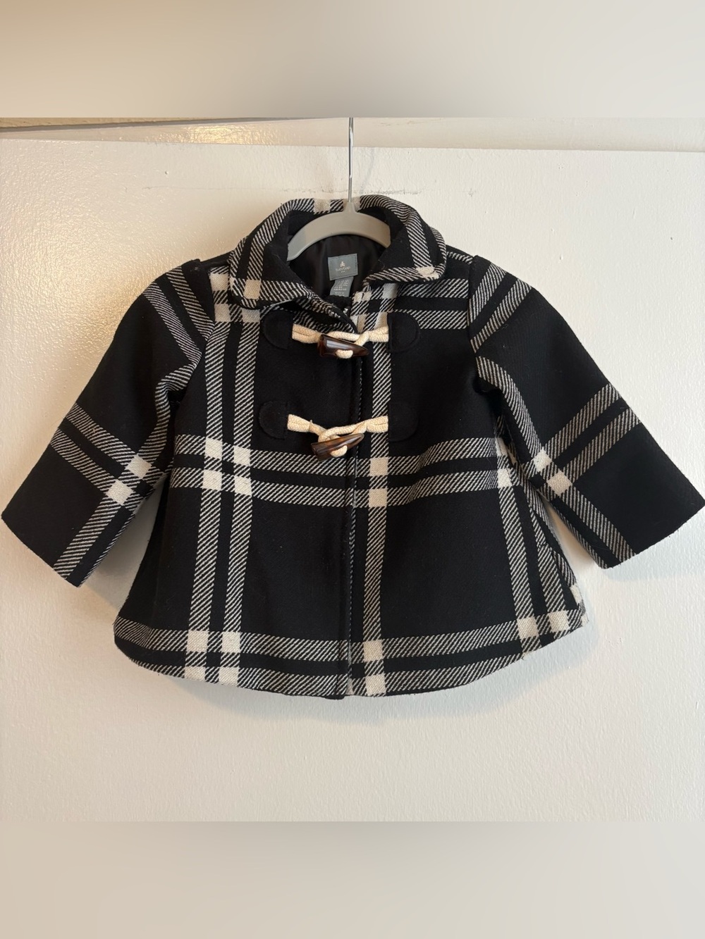 Baby Gap Black & White Plaid Toggle Coat Size 12-18m